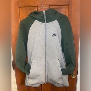 MENS NIKE TECH FLEECE ZIP-UP (SIZE SMALL) GREY / GREEN